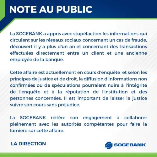 CORRUPTION:UNE NOTE DE LA SOGEBANK .